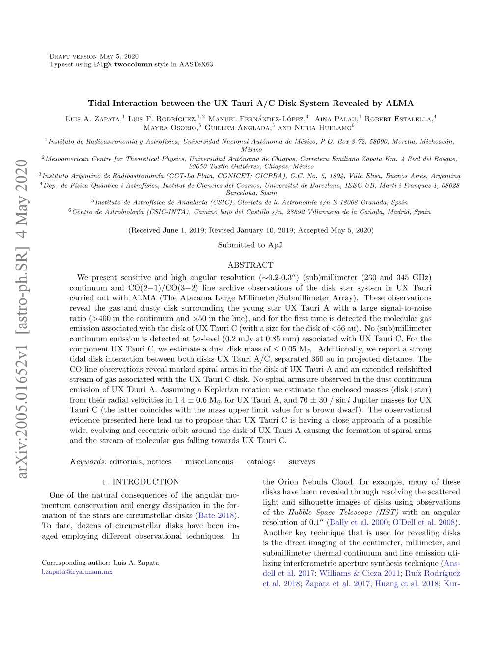 Tidal Interaction Between the UX Tauri Disk A/C System Revealed by ALMA 3