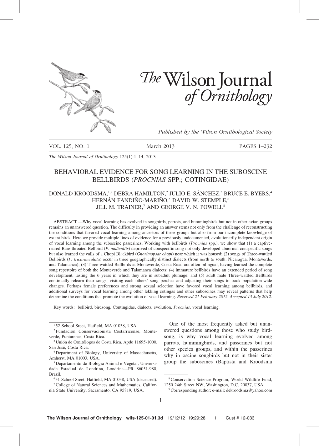 Three-Wattled Bellbird–2013 Wilson Journal