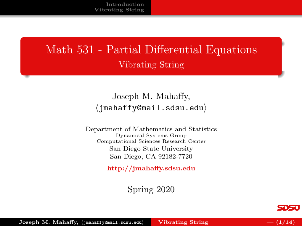 Math 531 - Partial Diﬀerential Equations Vibrating String