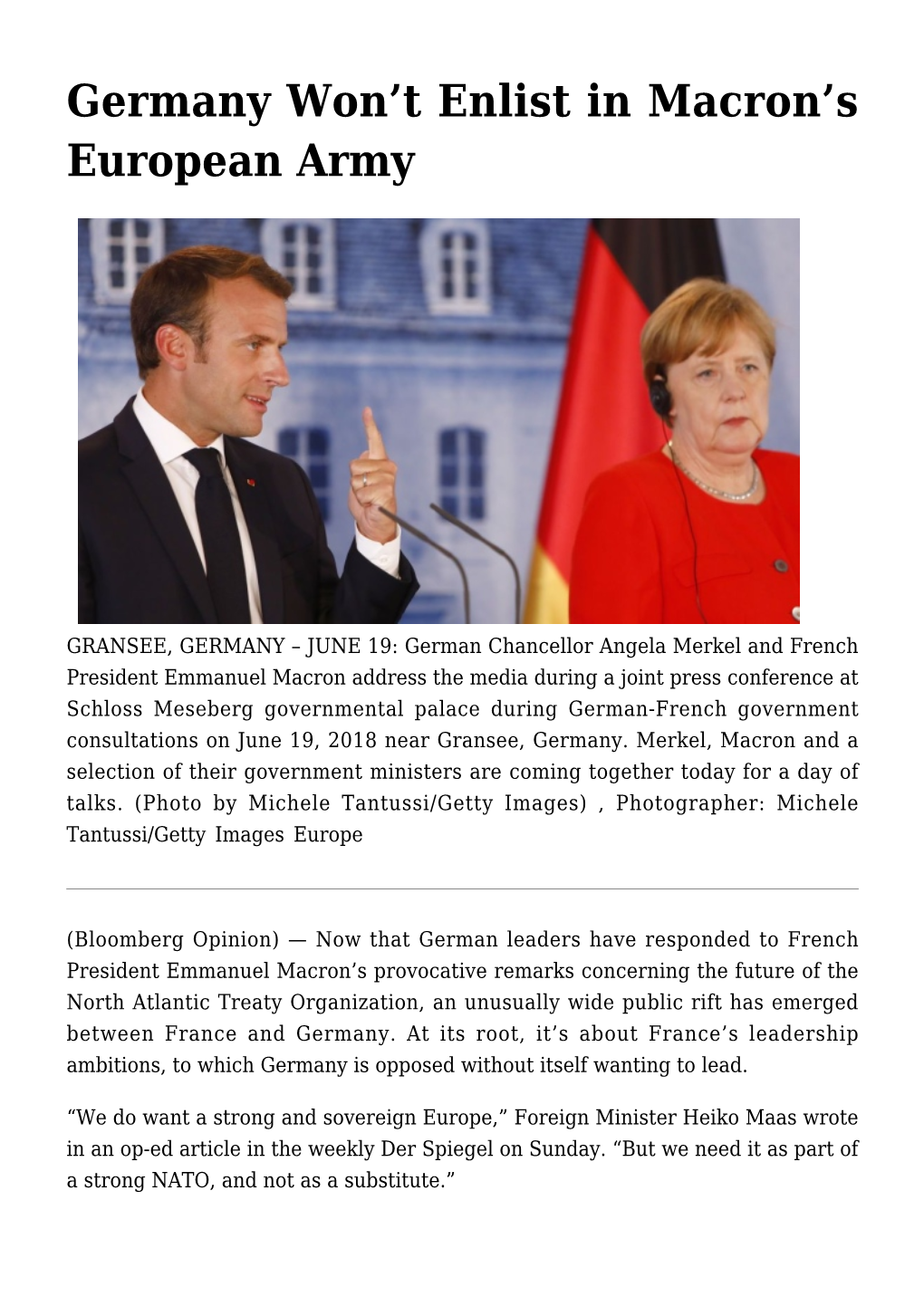 Germany Won't Enlist in Macron's European Army
