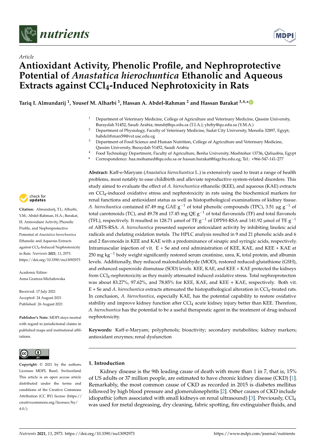 Antioxidant Activity, Phenolic Profile, and Nephroprotective Potential Of