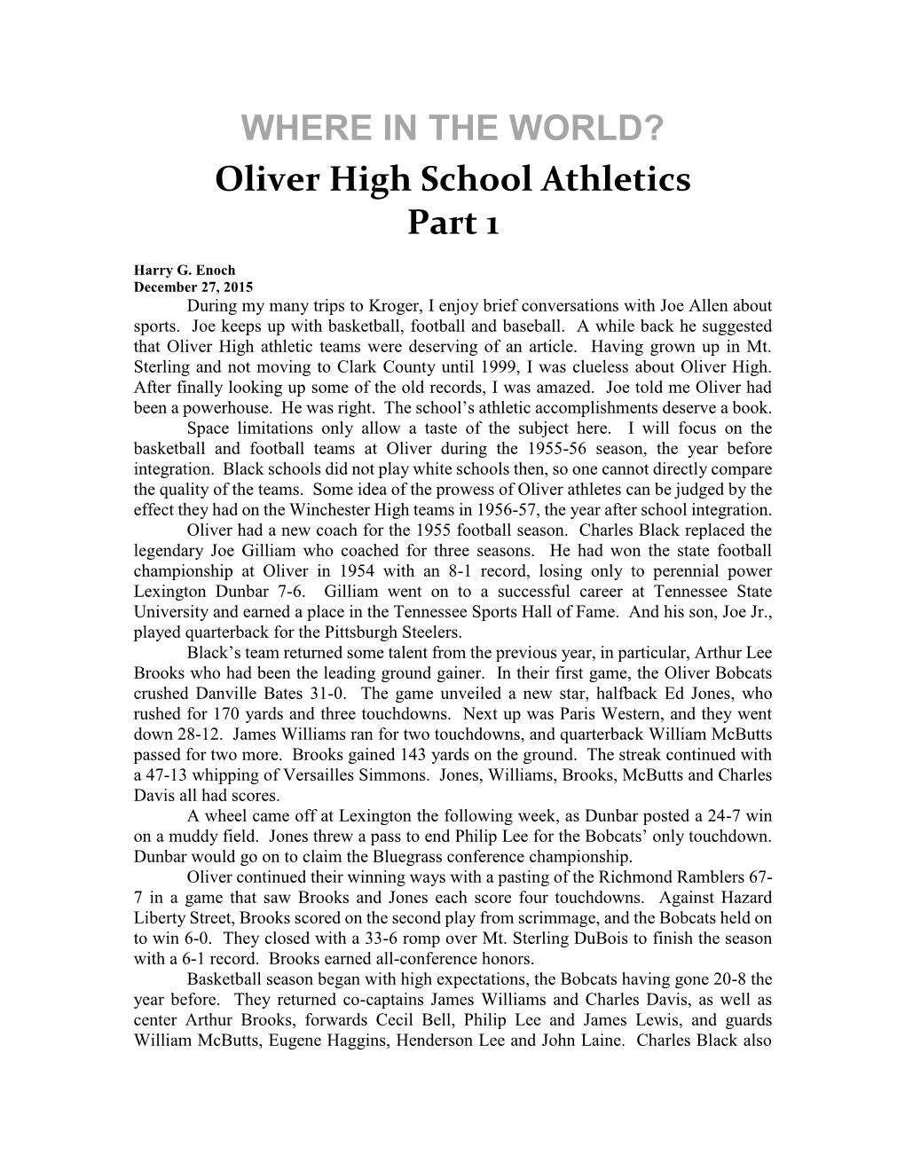 Oliver High Athletics