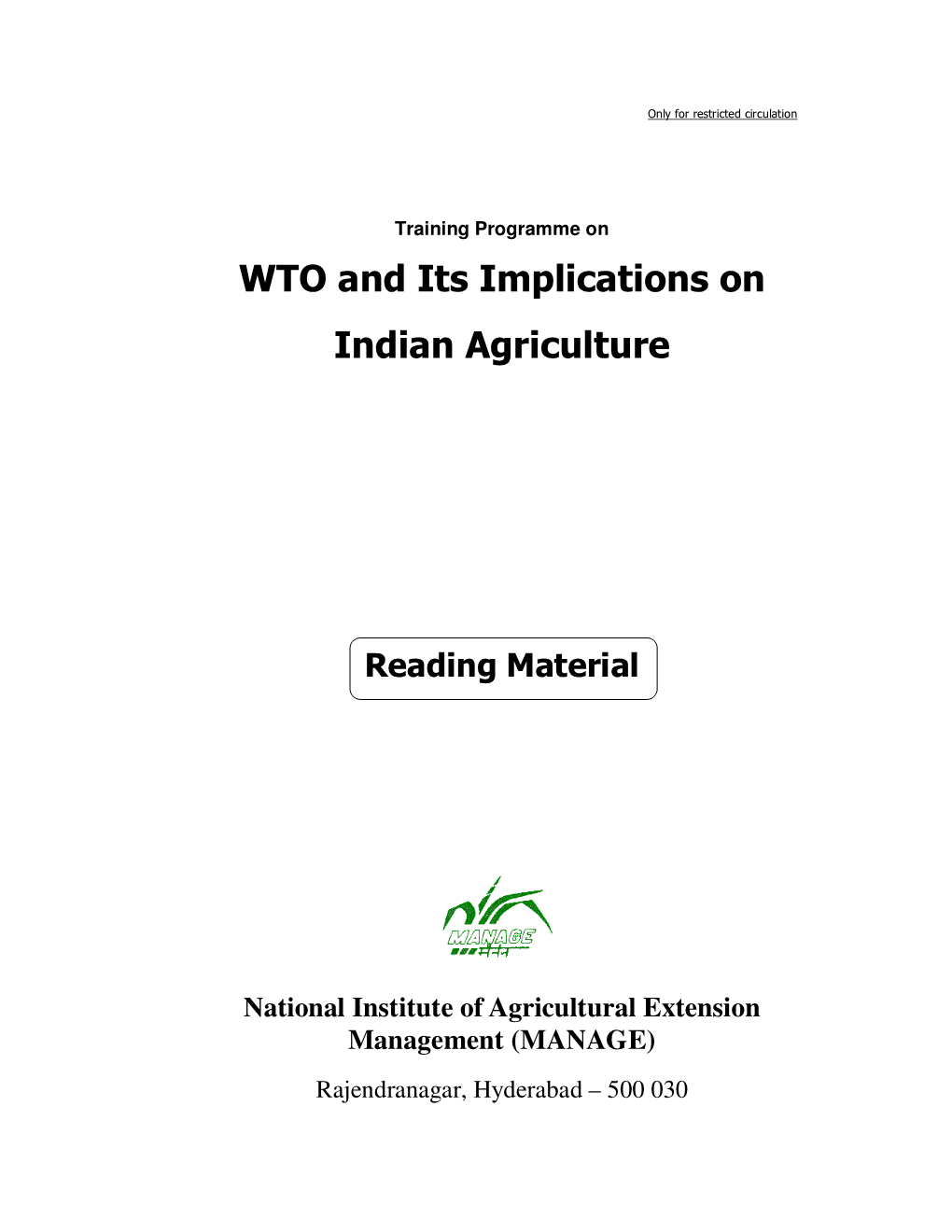WTO and Its Implications on Indian Agriculture