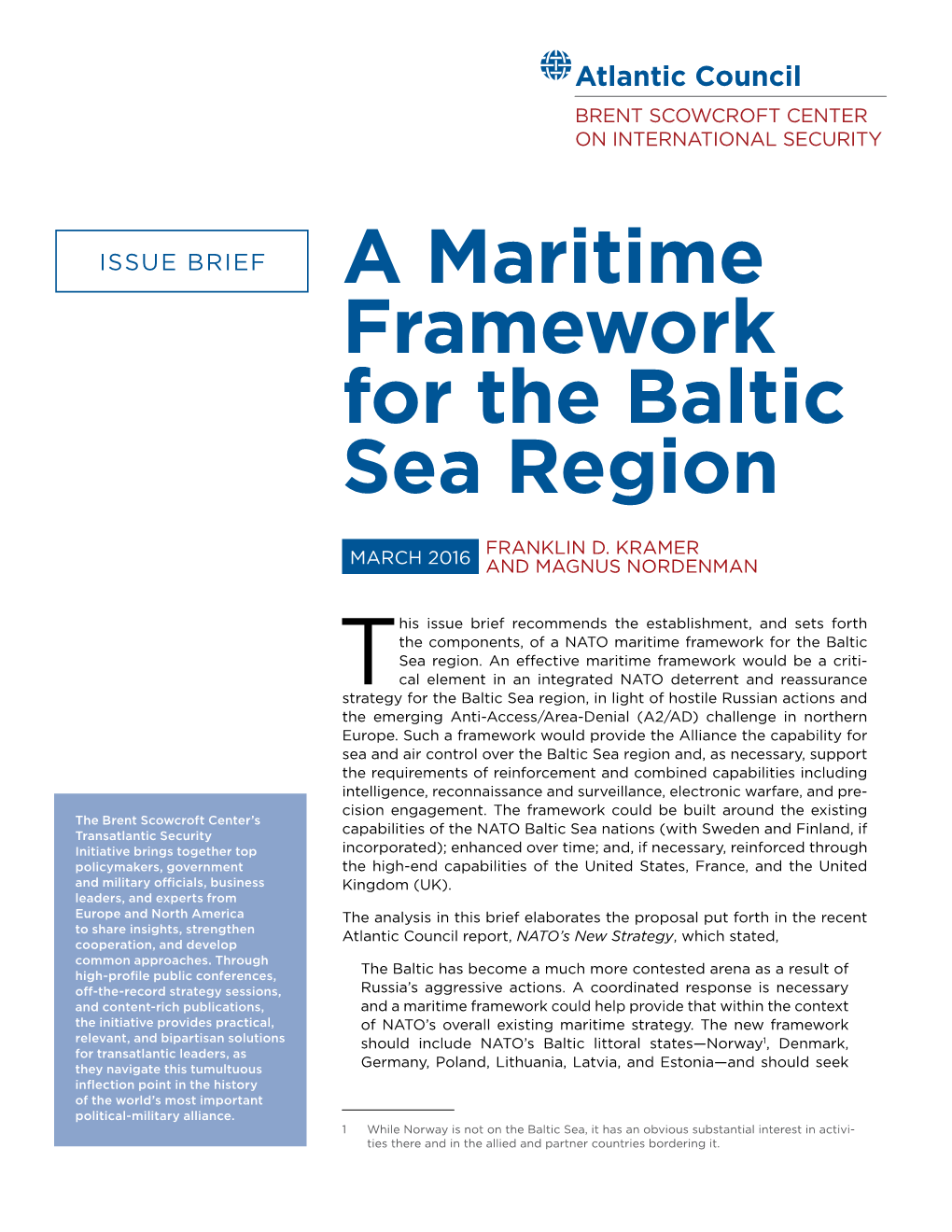 A Maritime Framework for the Baltic Sea Region