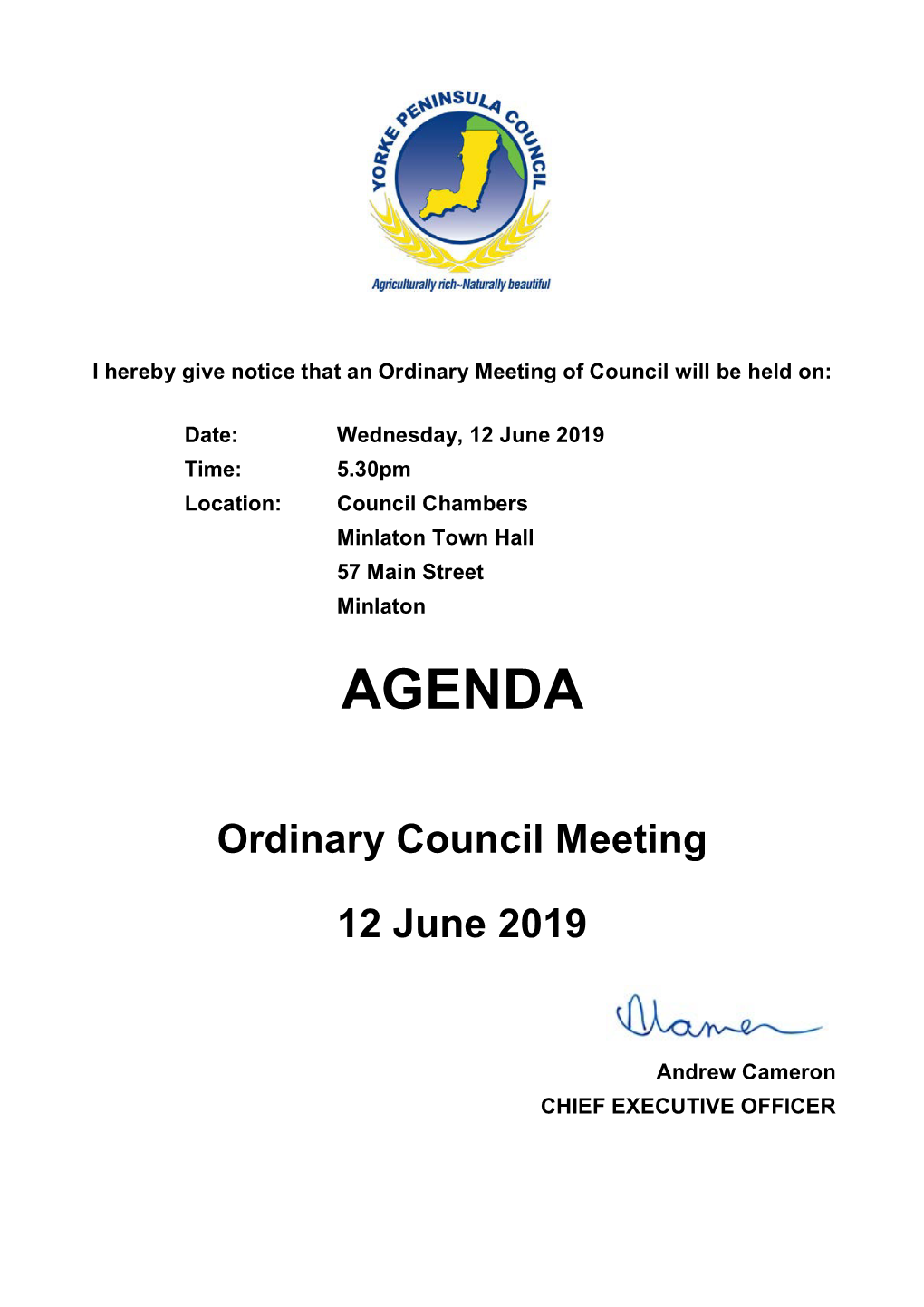 Agenda of Ordinary Council Meeting