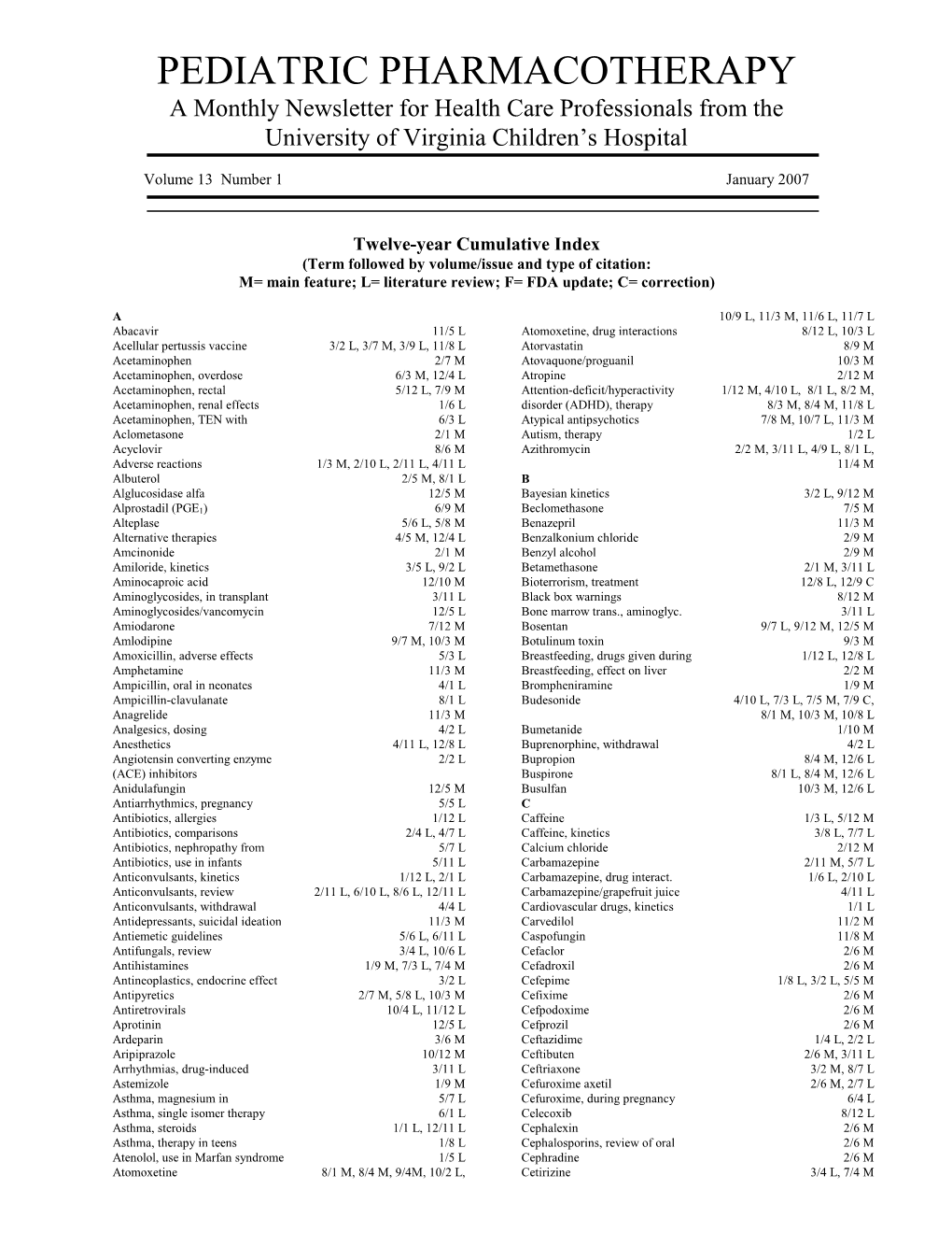 1 Twelve-Year Cumulative Index