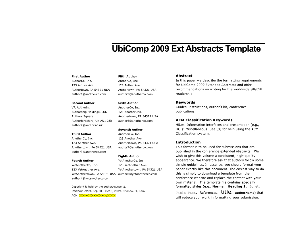 Ubicomp 2009 Ext Abstracts Template