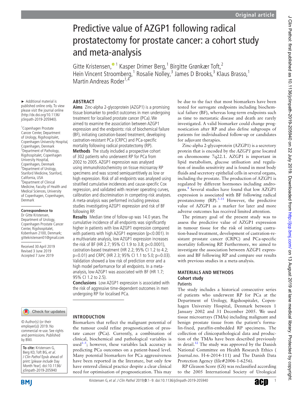 Predictive Value of AZGP1 Following Radical