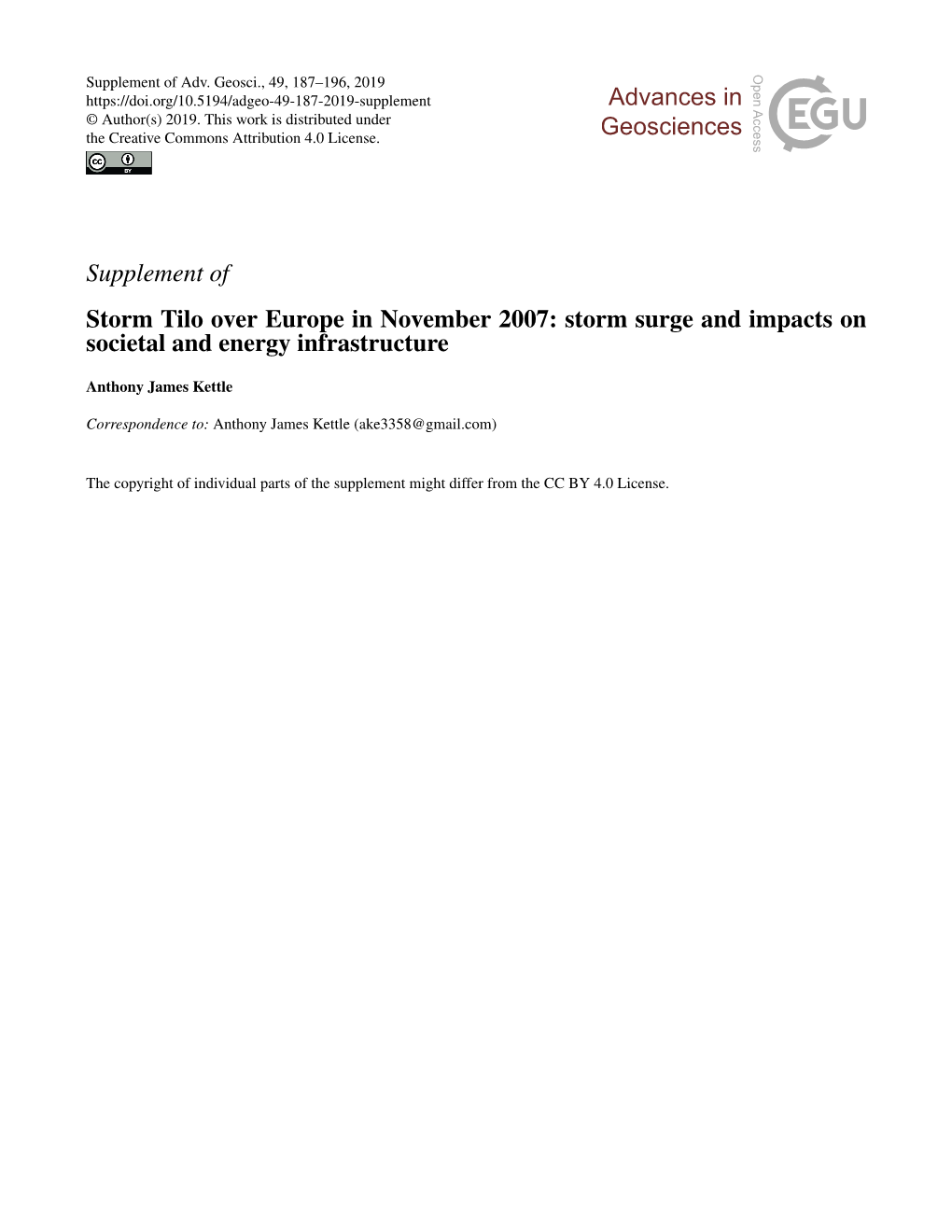 Supplement of Storm Tilo Over Europe in November 2007: Storm Surge and Impacts on Societal and Energy Infrastructure