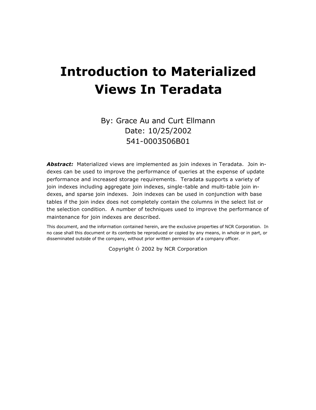 Introduction to Materialized Views in Teradata