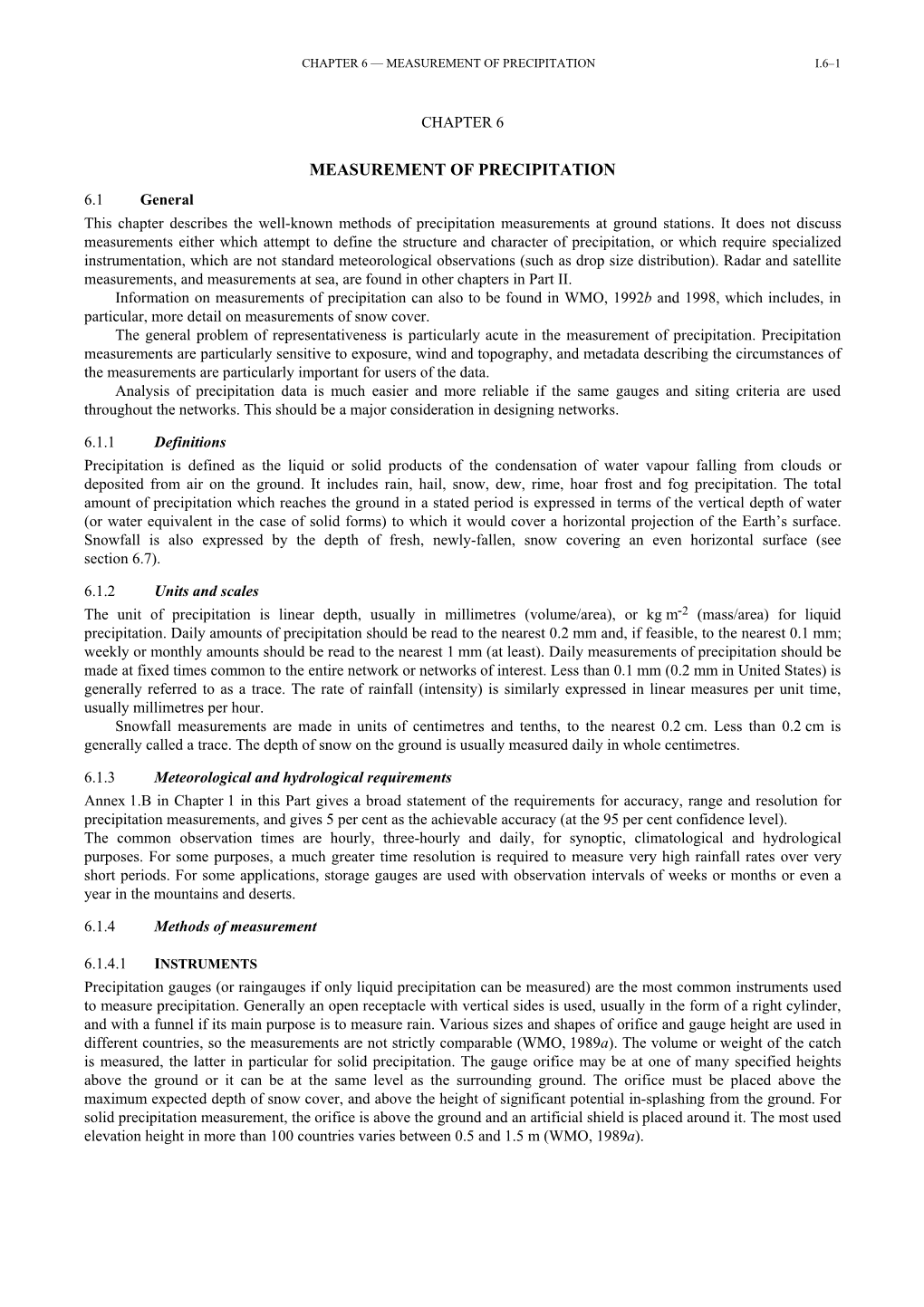 Measurement of Precipitation I.6–1