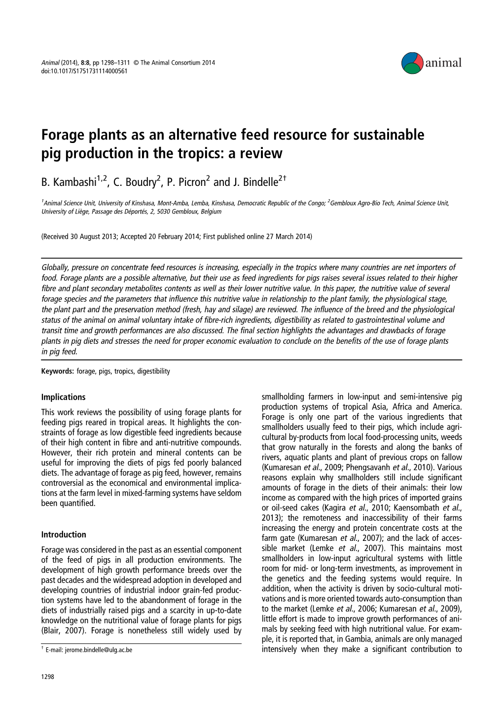 Forage Plants As an Alternative Feed Resource for Sustainable Pig Production in the Tropics: a Review