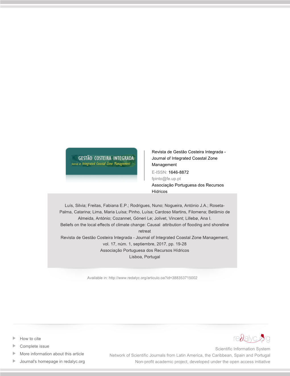 Causal Attribution of Flooding and Shoreline Retreat Revista De Gestão Costeira Integrada - Journal of Integrated Coastal Zone Management, Vol