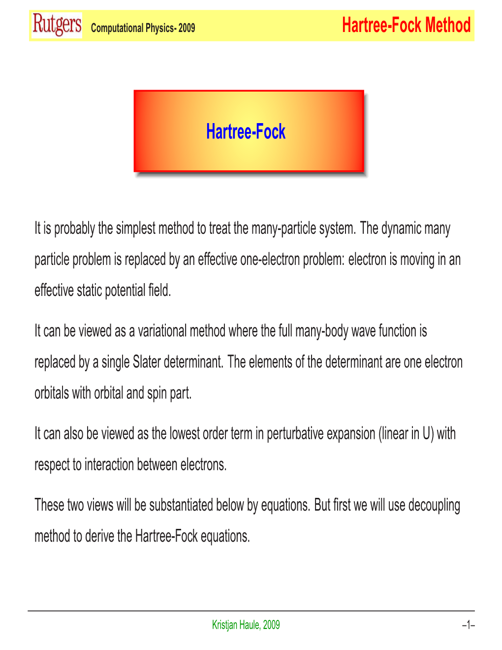 Hartree-Fock Method