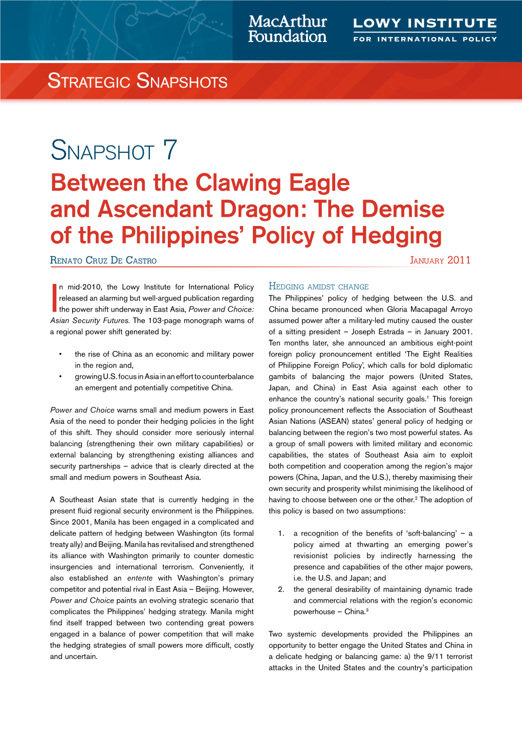 Between the Clawing Eagle and Ascendant Dragon: the Demise of the Philippines' Policy of Hedging