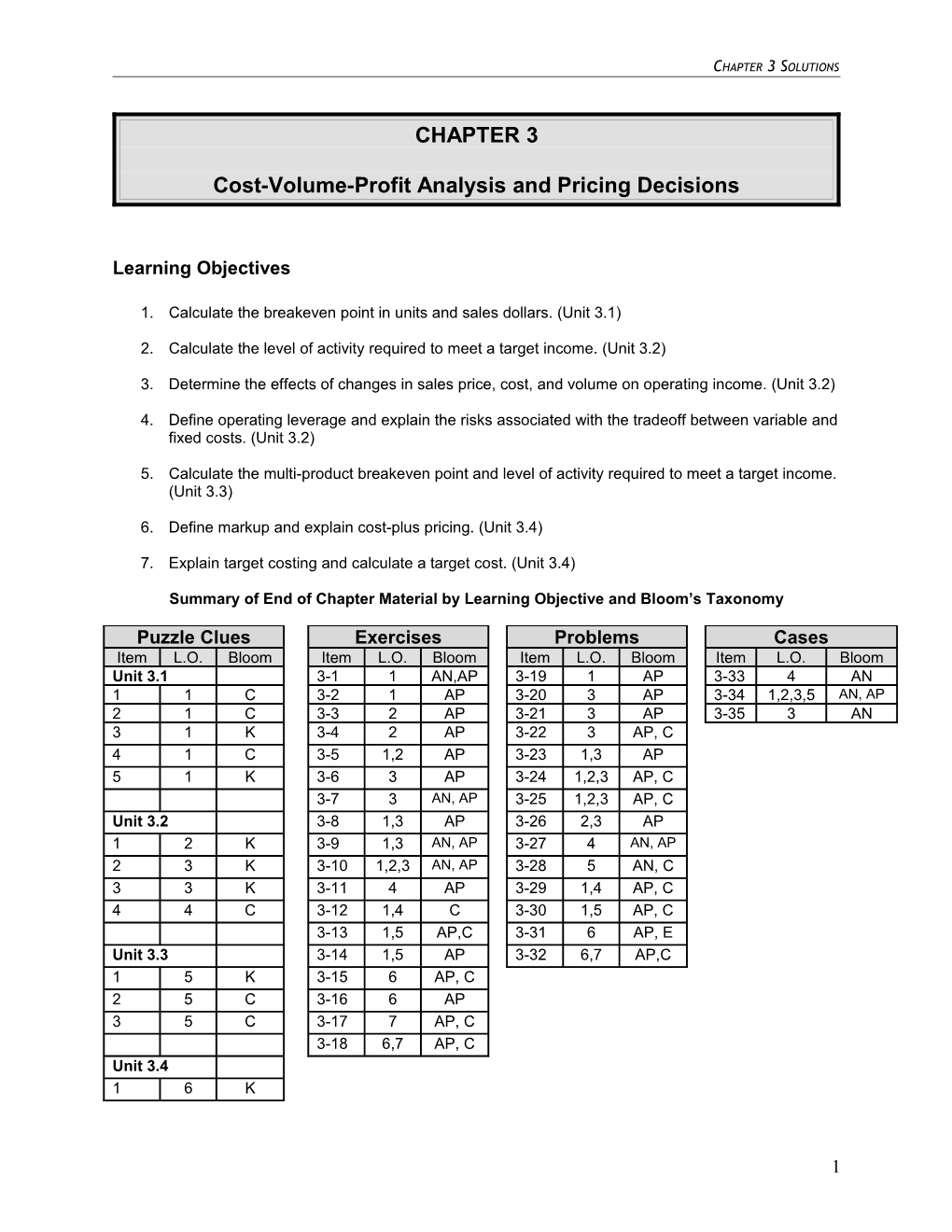 Cost-Volume-Profit Analysis and Pricing Decisions