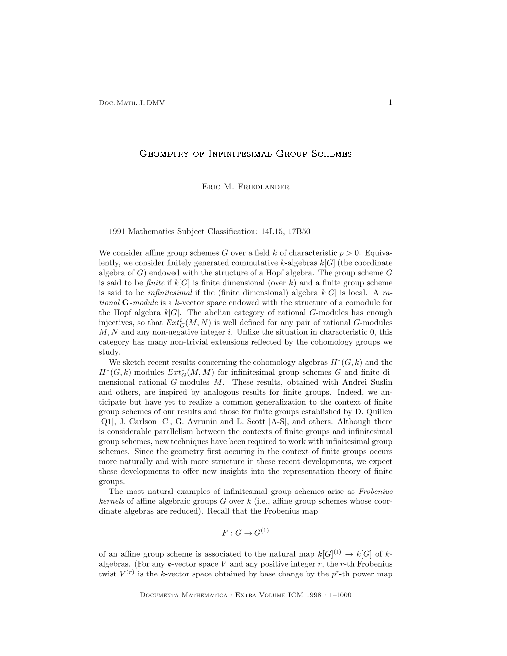 Geometry of Infinitesimal Group Schemes