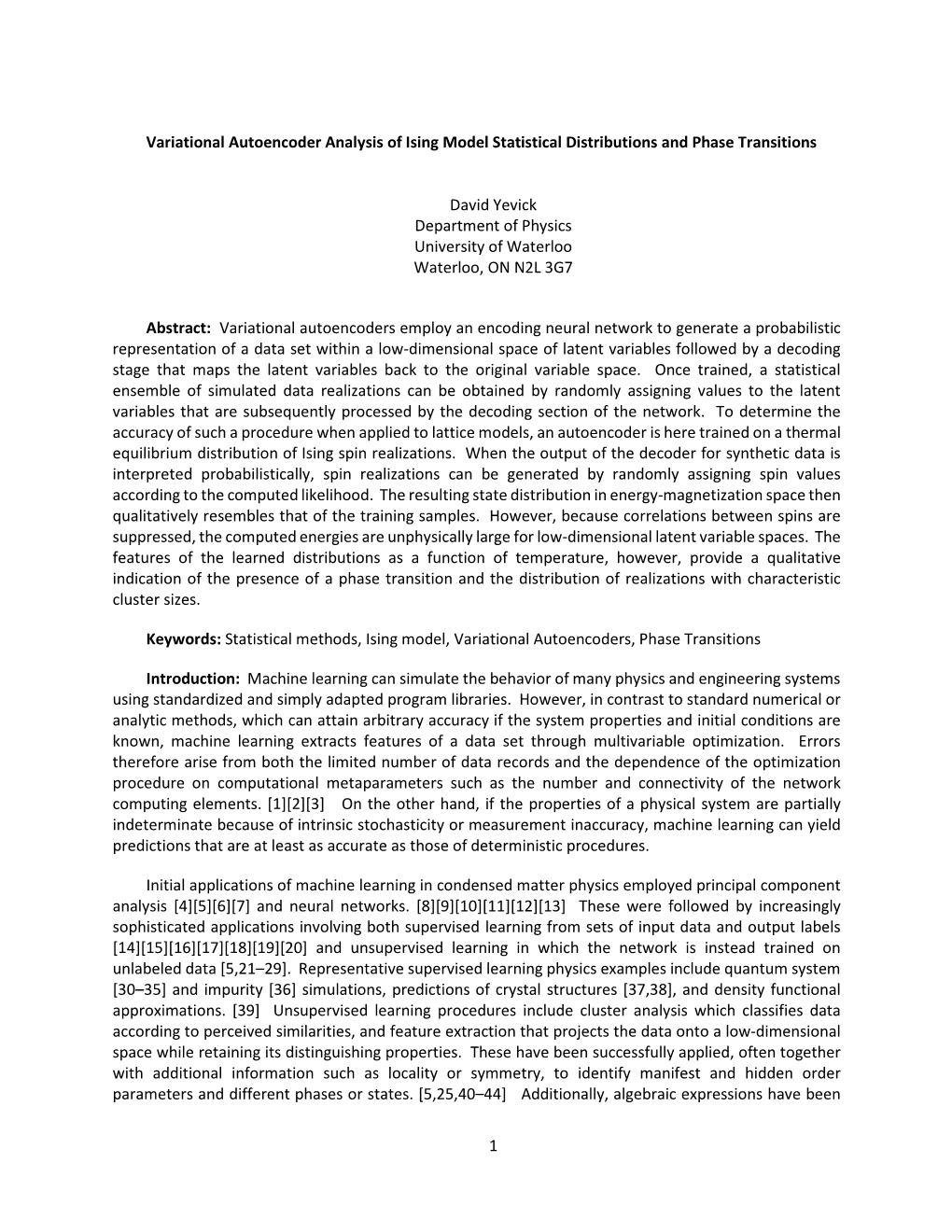 1 Variational Autoencoder Analysis of Ising Model Statistical Distributions