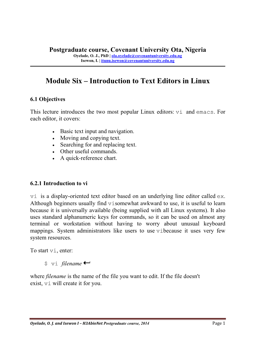 Module Six – Introduction to Text Editors in Linux