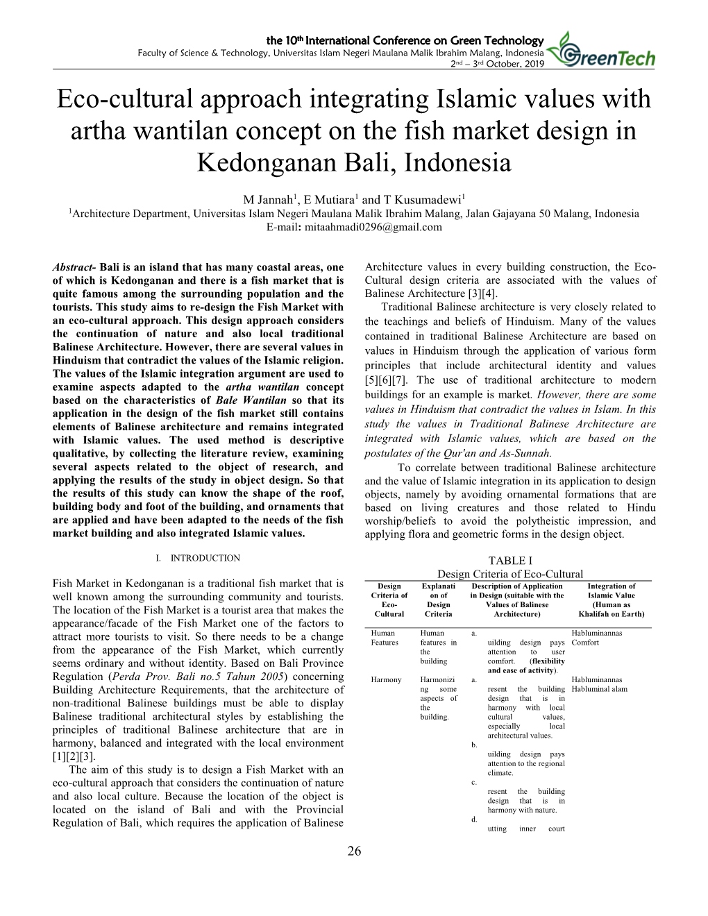 Eco-Cultural Approach Integrating Islamic Values with Artha Wantilan Concept on the Fish Market Design in Kedonganan Bali, Indonesia