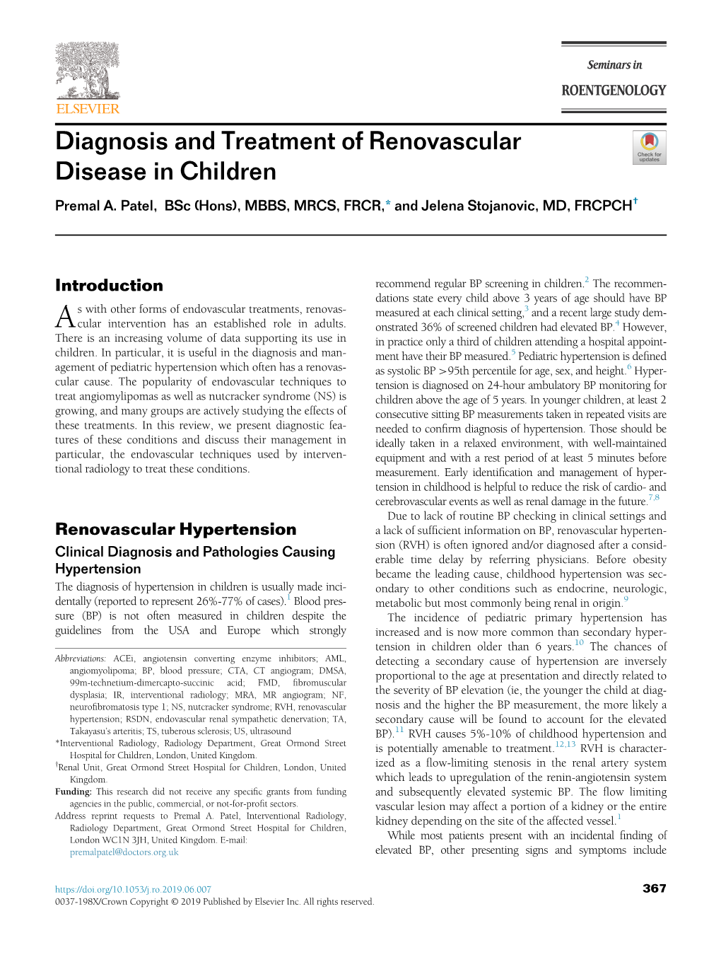 Diagnosis and Treatment of Renovascular Disease in Children Premal A