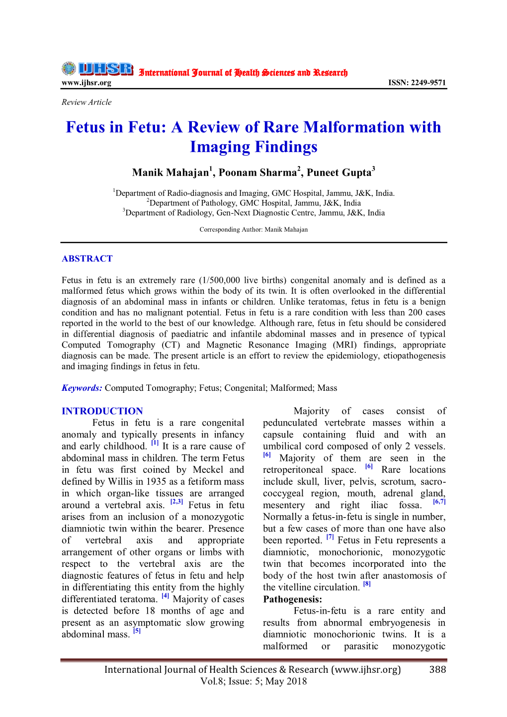 Fetus in Fetu: a Review of Rare Malformation with Imaging Findings