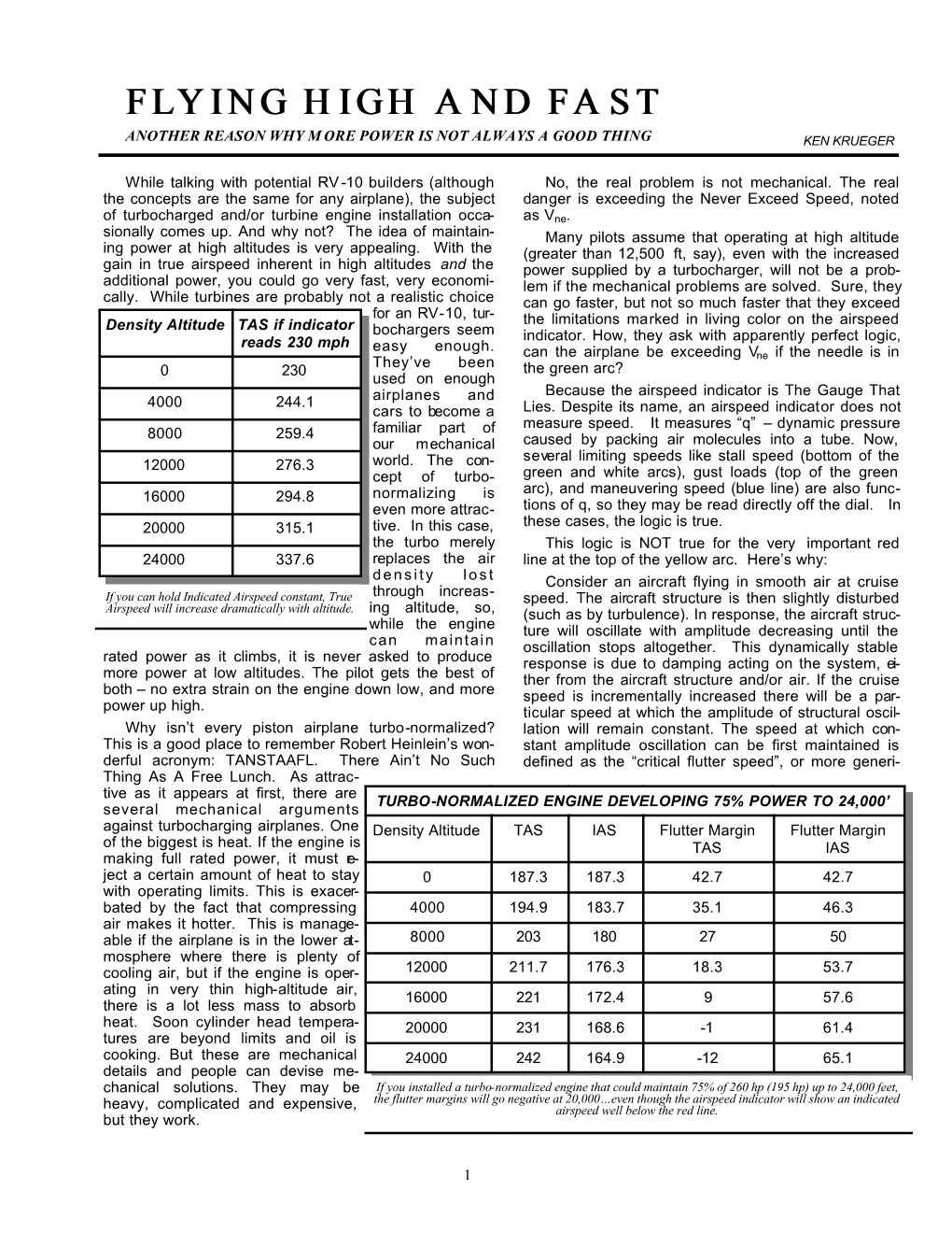 Flying High and Fast Another Reason Why M Ore Power Is Not Always a Good Thing Ken Krueger