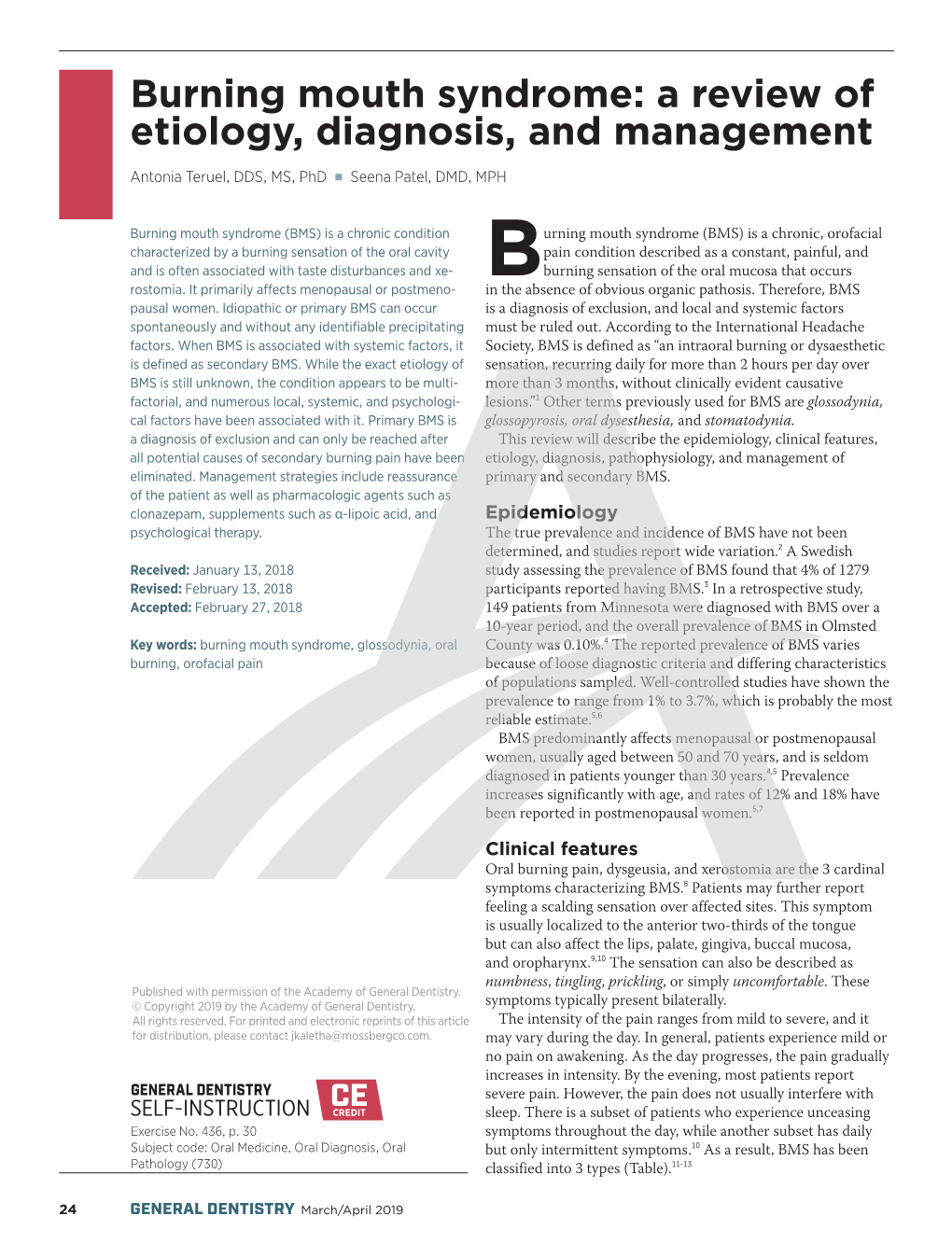 Burning Mouth Syndrome: a Review of Etiology, Diagnosis, and Management