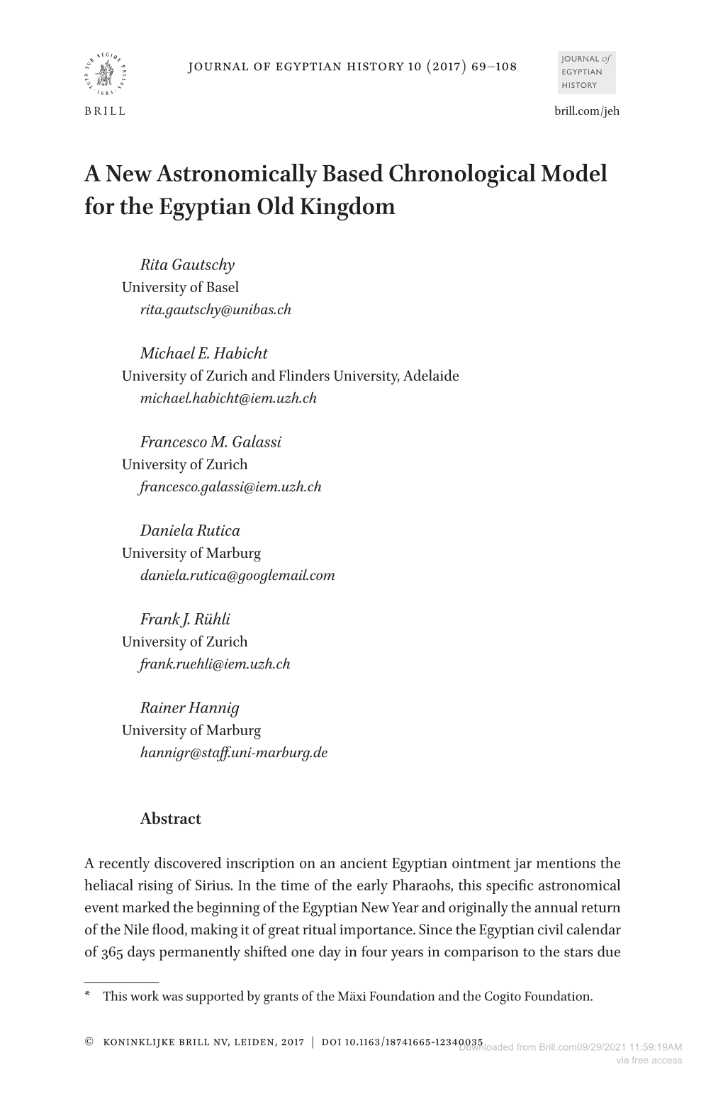 A New Astronomically Based Chronological Model for the Egyptian Old Kingdom