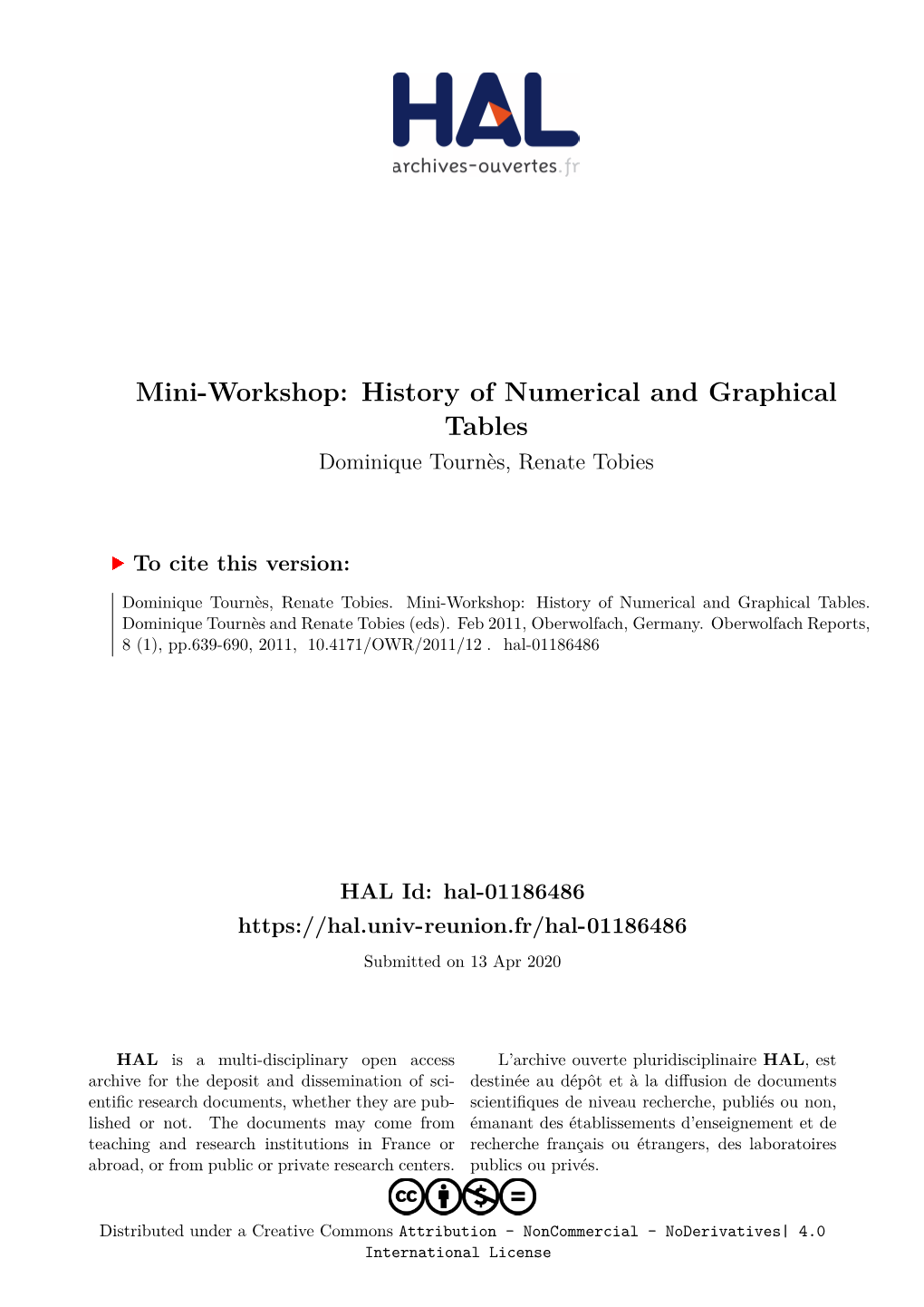 History of Numerical and Graphical Tables Dominique Tournès, Renate Tobies