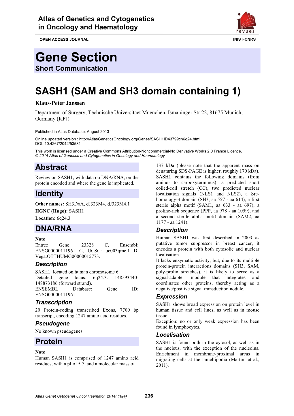 Gene Section Short Communication