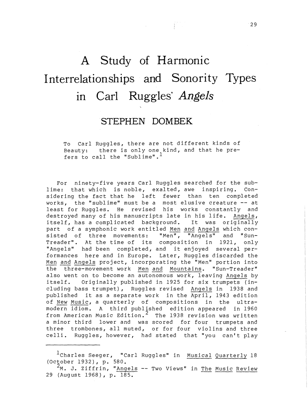 Study of Harmonic Interrelationships and Sonority Carl Ruggles