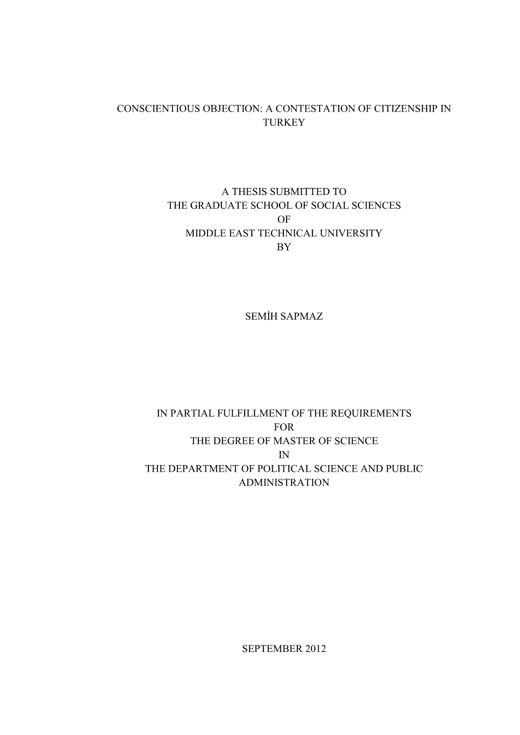 Conscientious Objection: a Contestation of Citizenship in Turkey