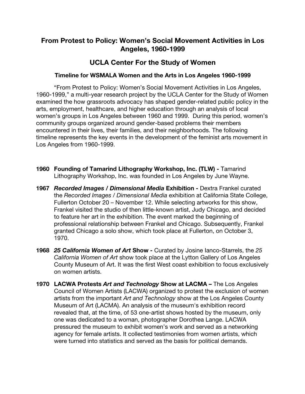 Women's Social Movement Activities in Los Angeles