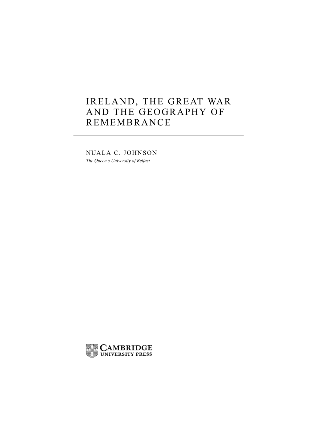 Ireland, the Great War and the Geography of Remembrance