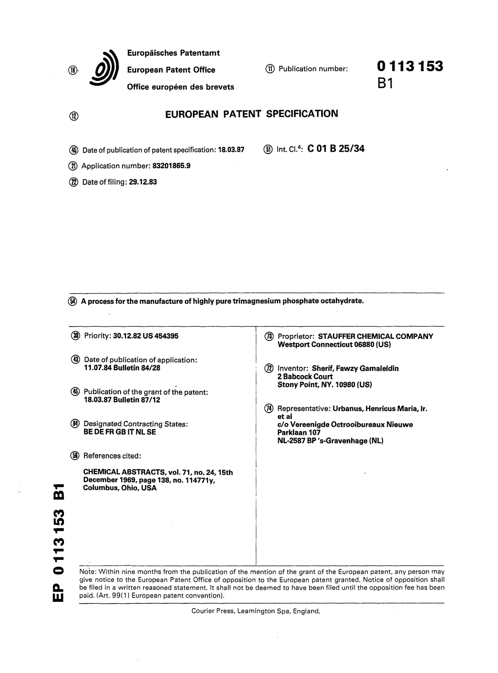 A Process for the Manufacture of Highly Pure Trimagnesium