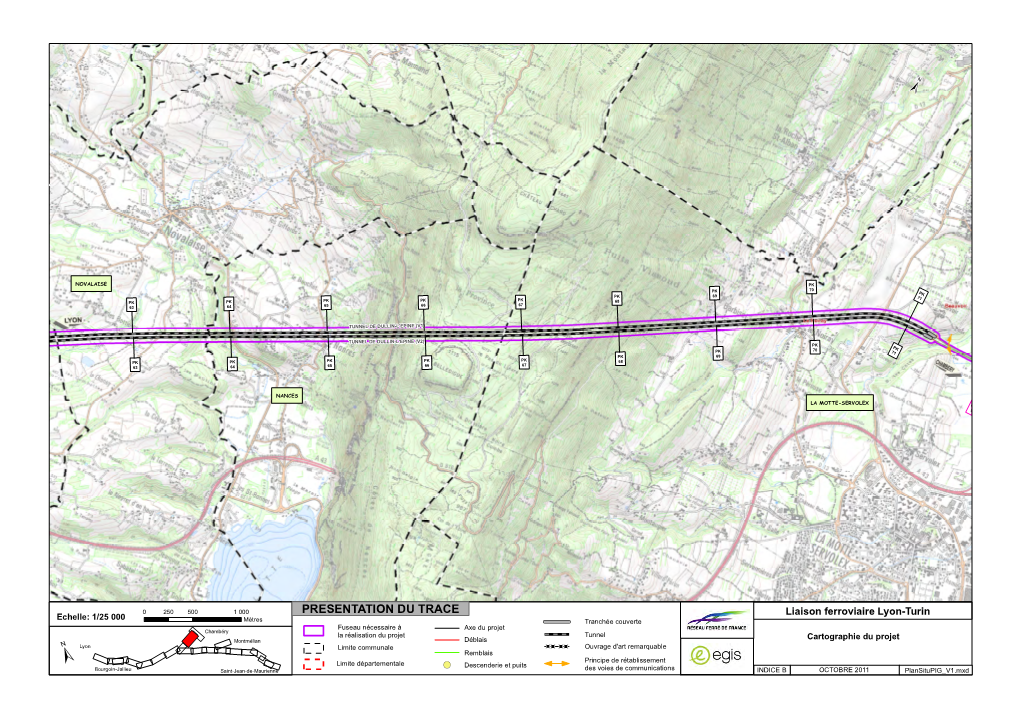 PRESENTATION DU TRACE Liaison Ferroviaire Lyon-Turin Echelle: 1/25 000 Mètres