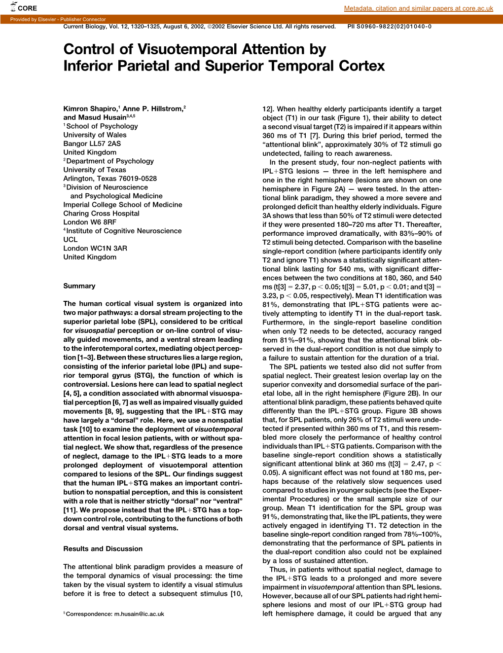 Control of Visuotemporal Attention by Inferior Parietal and Superior Temporal Cortex