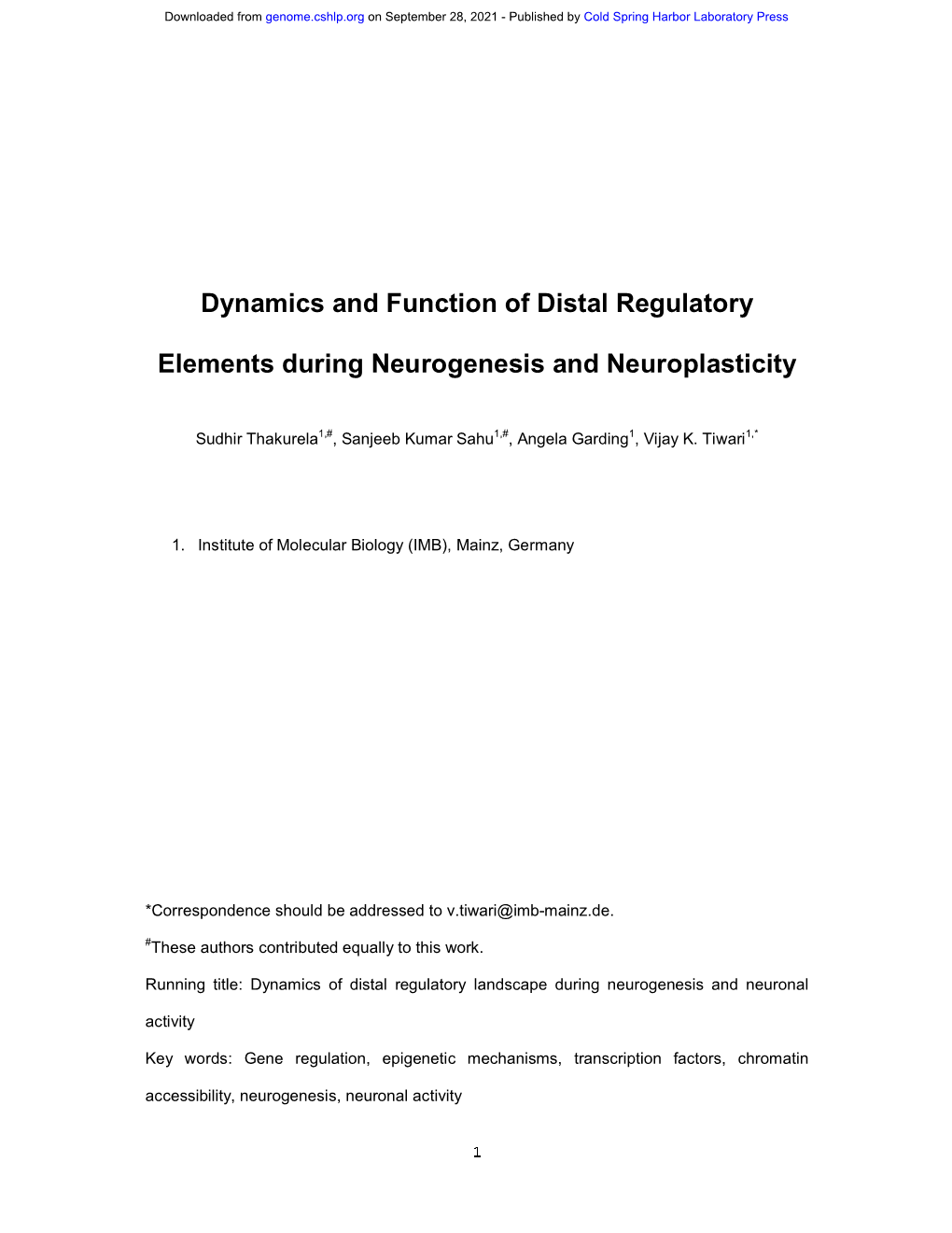 Dynamics and Function of Distal Regulatory Elements During Neurogenesis and Neuroplasticity