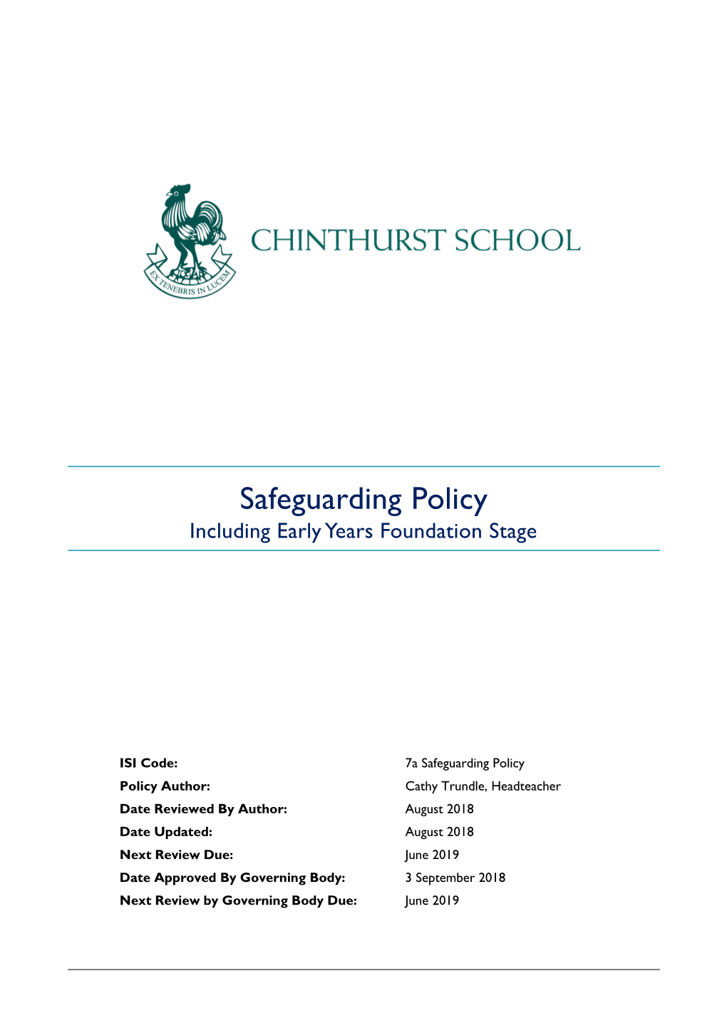 Safeguarding Policy Including Early Years Foundation Stage