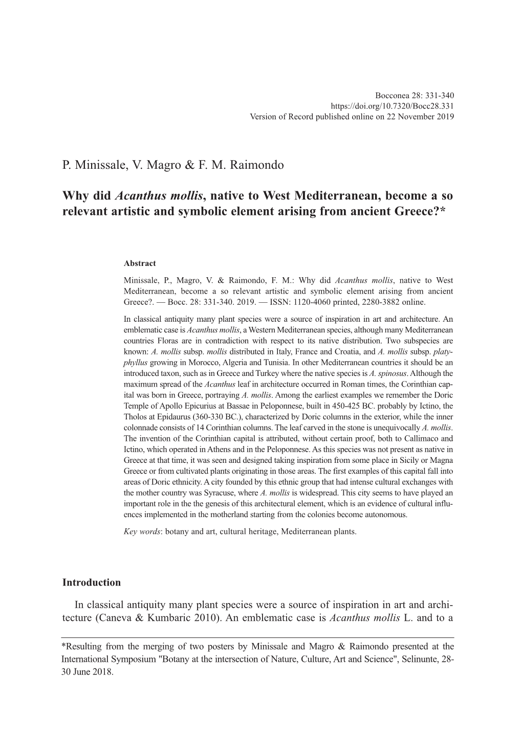 P. Minissale, V. Magro & F. M. Raimondo Why Did Acanthus Mollis