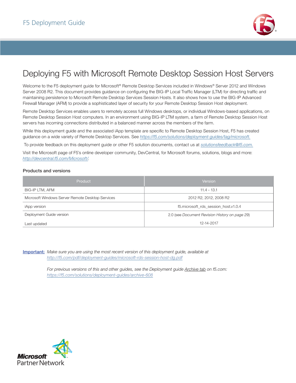 Deploying F5 with Microsoft Remote Desktop Session Host Servers