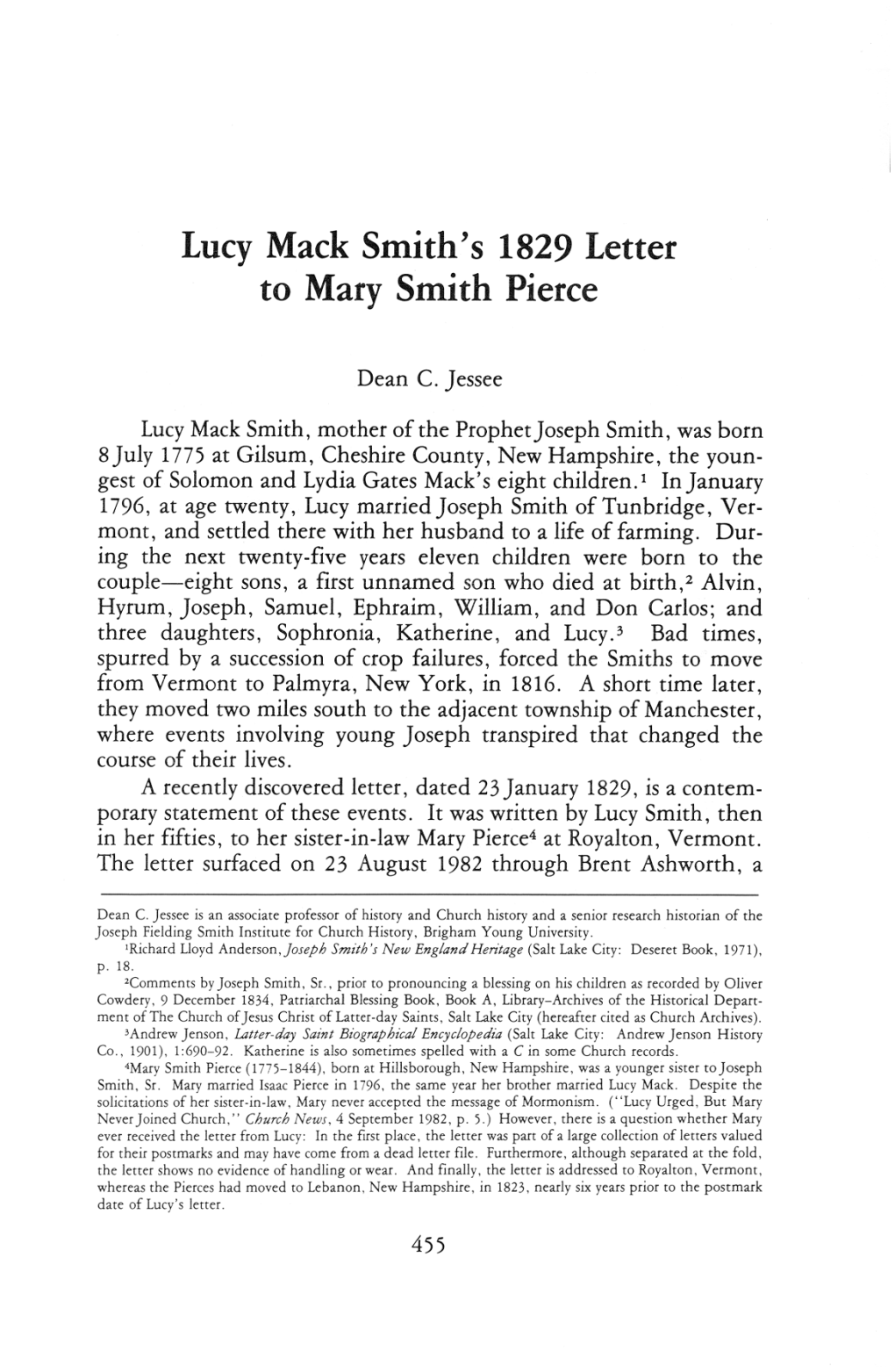 Lucy Mack Smiths 1829 Letter to Mary Smith Pierce