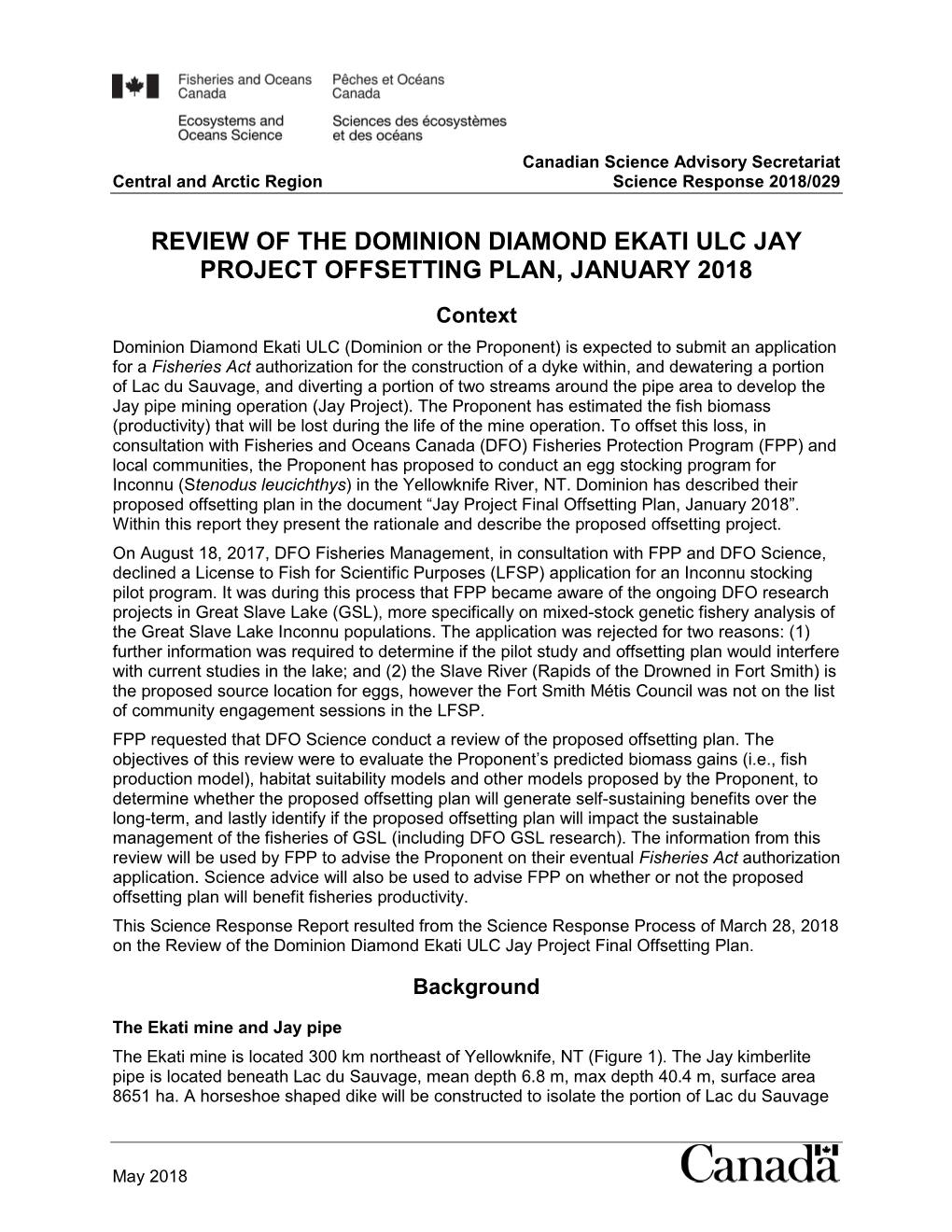 Review of the Dominion Diamond Ekati Ulc Jay Project Offsetting Plan