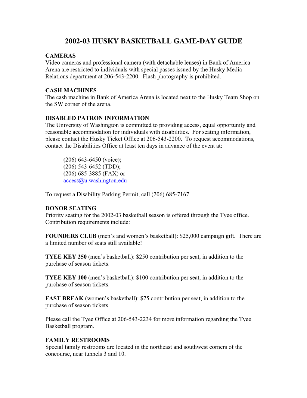 2002-03 Husky Basketball Game-Day Guide