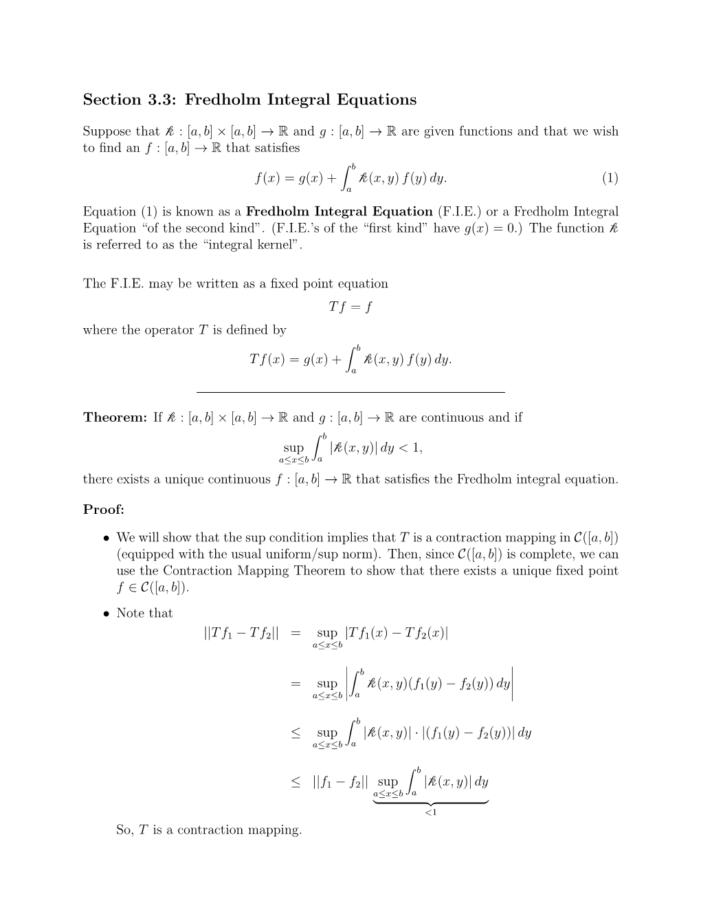 Section 3.3: Fredholm Integral Equations