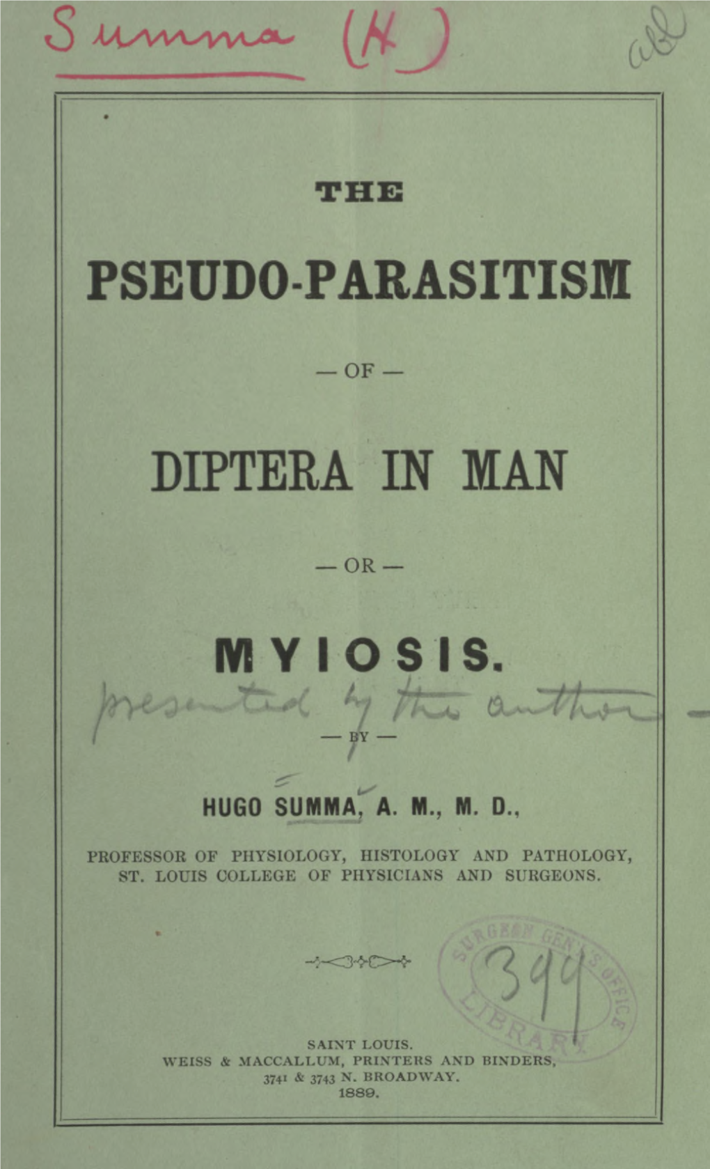 The Pseudo-Parasitism of Diptera in Man, Or Myiosis