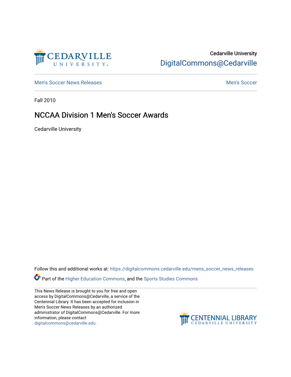 NCCAA Division 1 Men's Soccer Awards