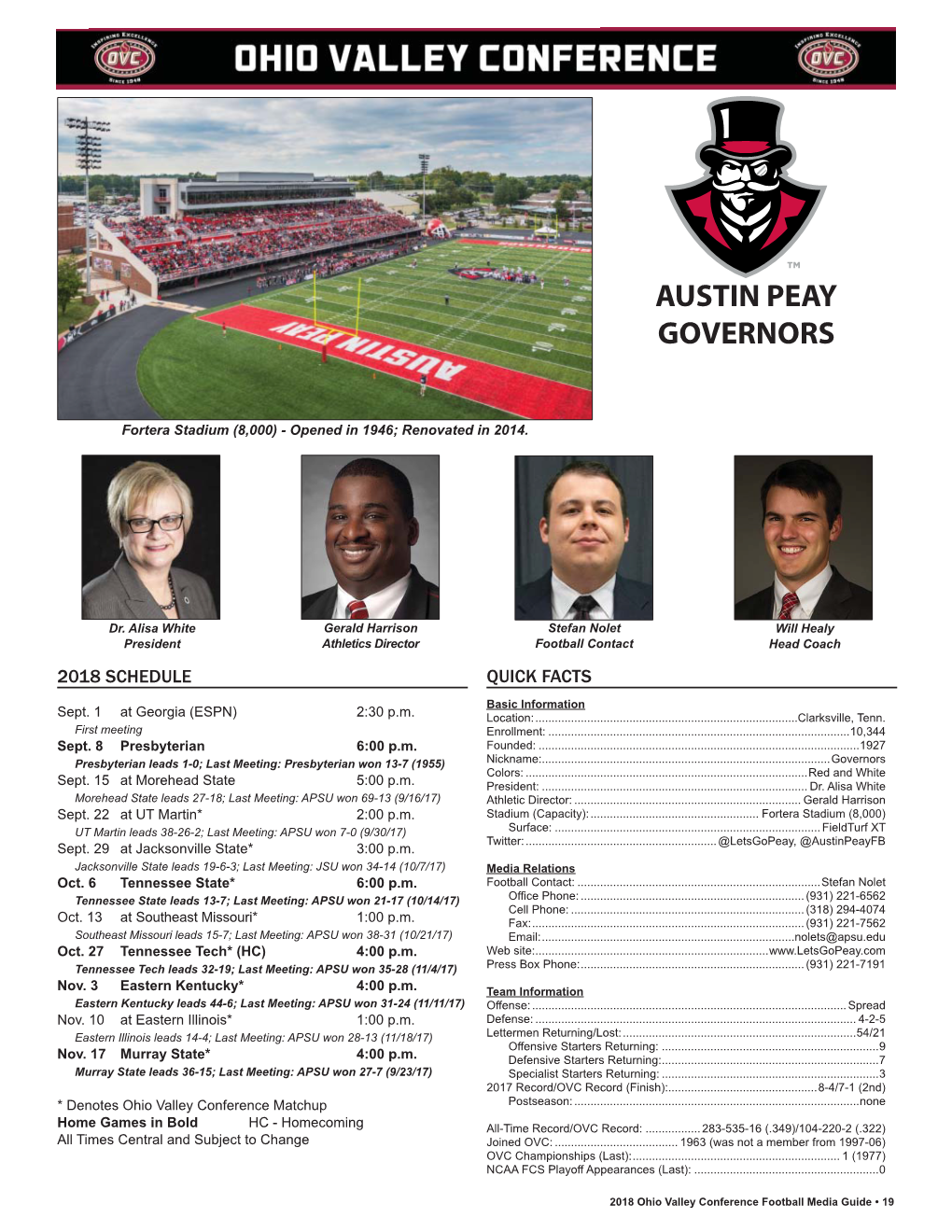 2018 OVC Football Media Guide.Indd