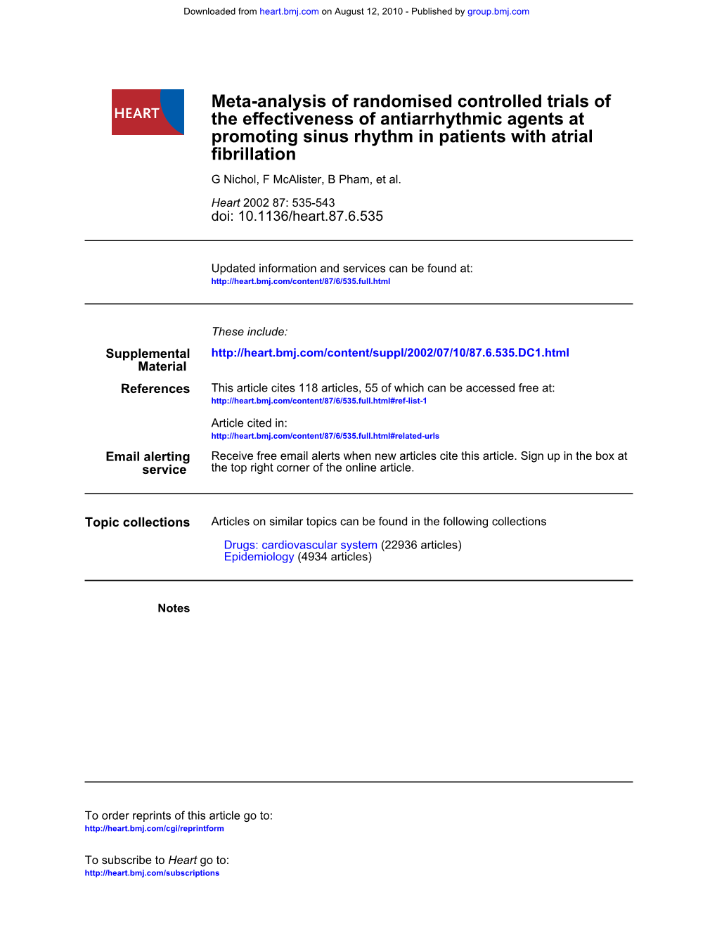 Fibrillation Promoting Sinus Rhythm in Patients with Atrial the Effectiveness of Antiarrhythmic Agents at Meta-Analysis of Rando